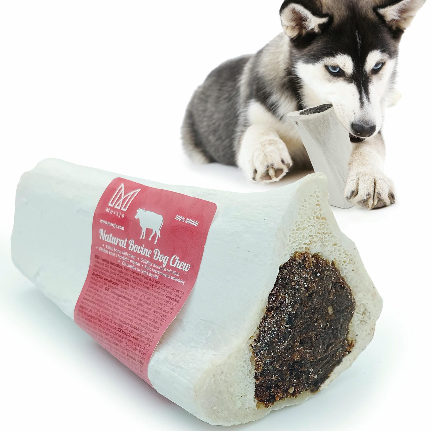 Natürlicher Kauartikel für Hunde mit Rinderknochen und Fleisch, Snack, Leckerli, Mersjo