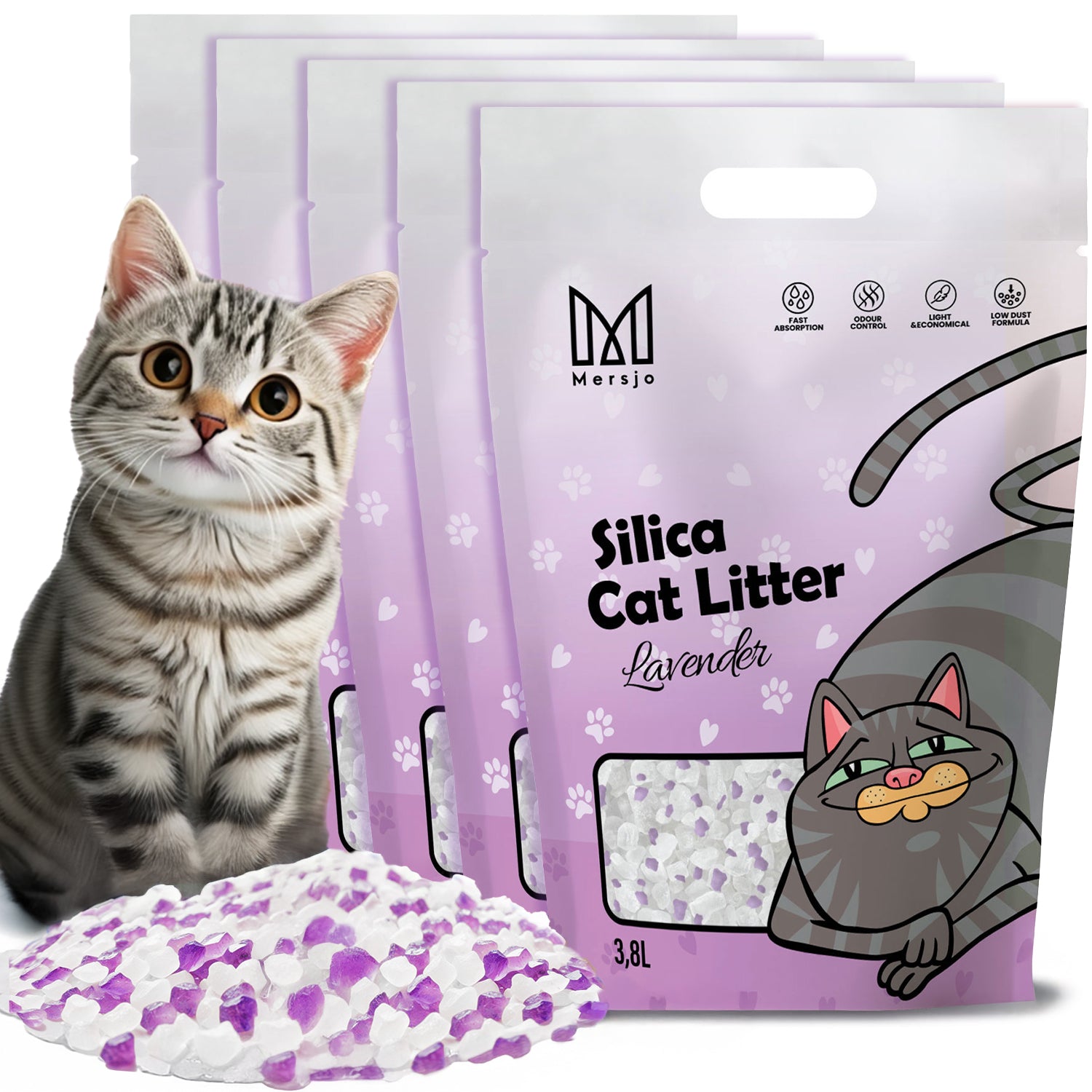 Silikon-Katzenstreu Lavendel Mersjo Lavender 5x3,8L