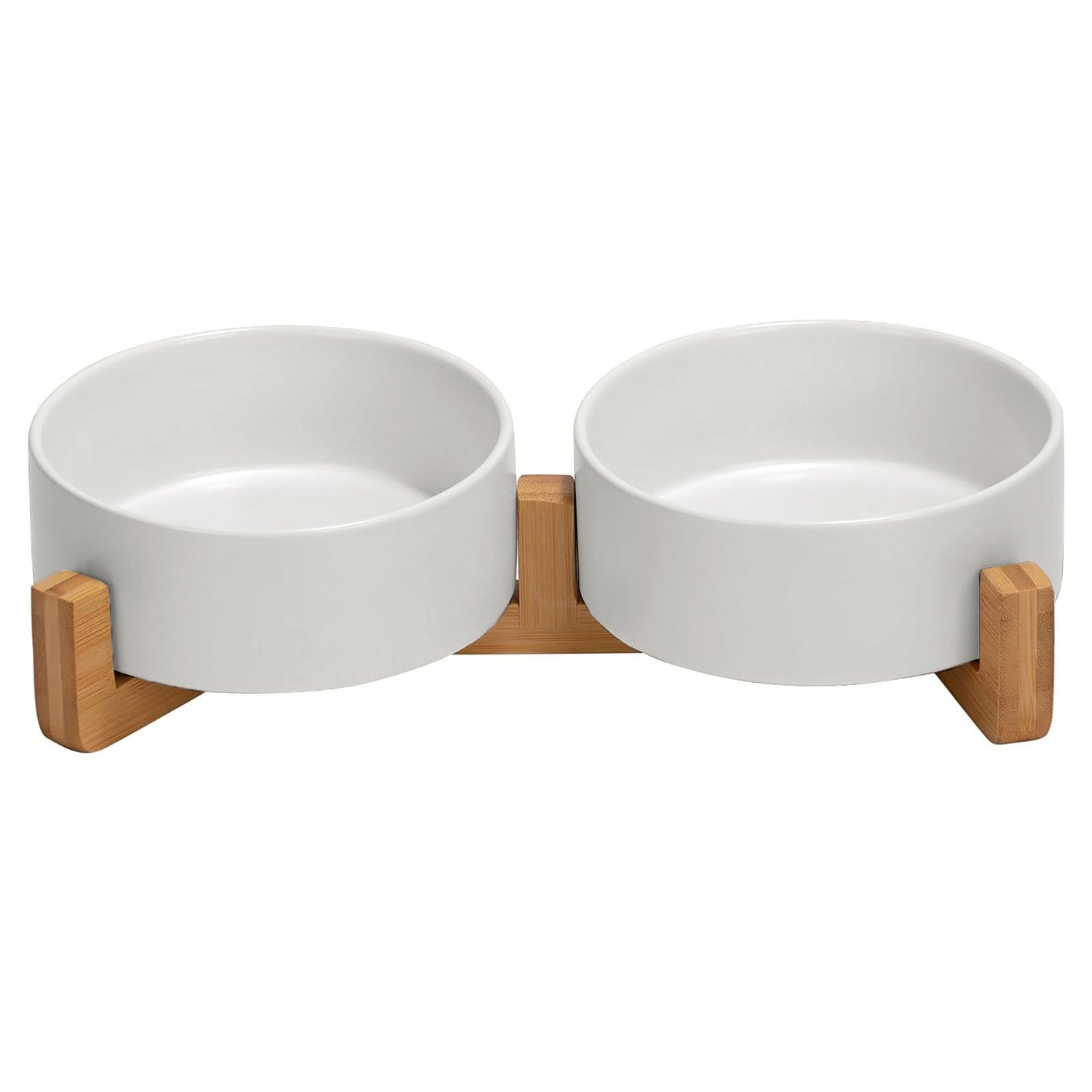 Keramik-Doppelnapf mit Holzständer GERDA weiß 2x400ml