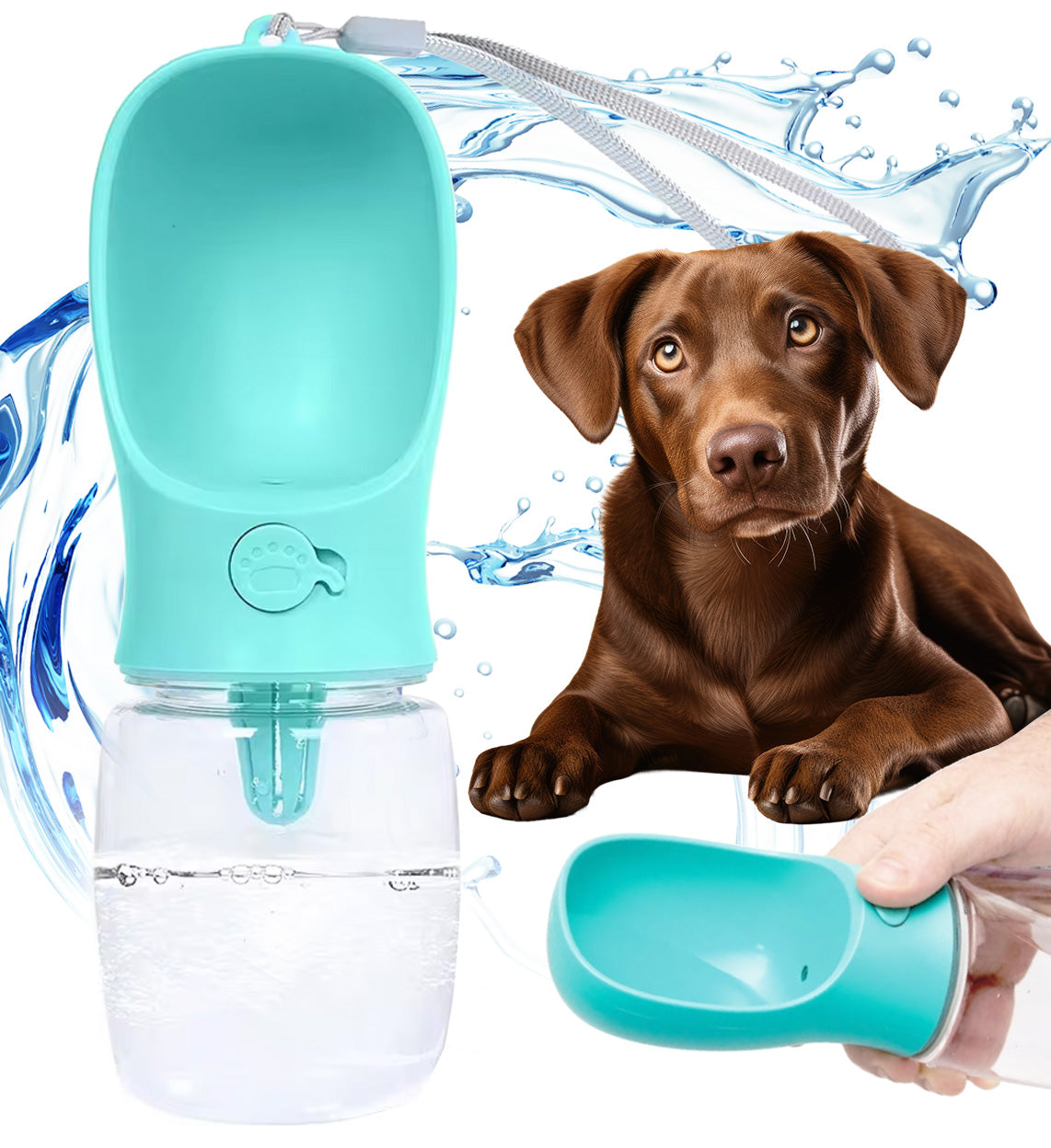 Reiseflasche für Hunde 350 ml, türkis
