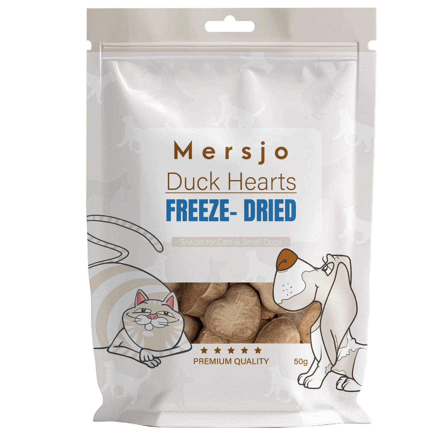 Snack für Hund und Katze - Gefriergetrocknete Entenherzen Mersjo 50g