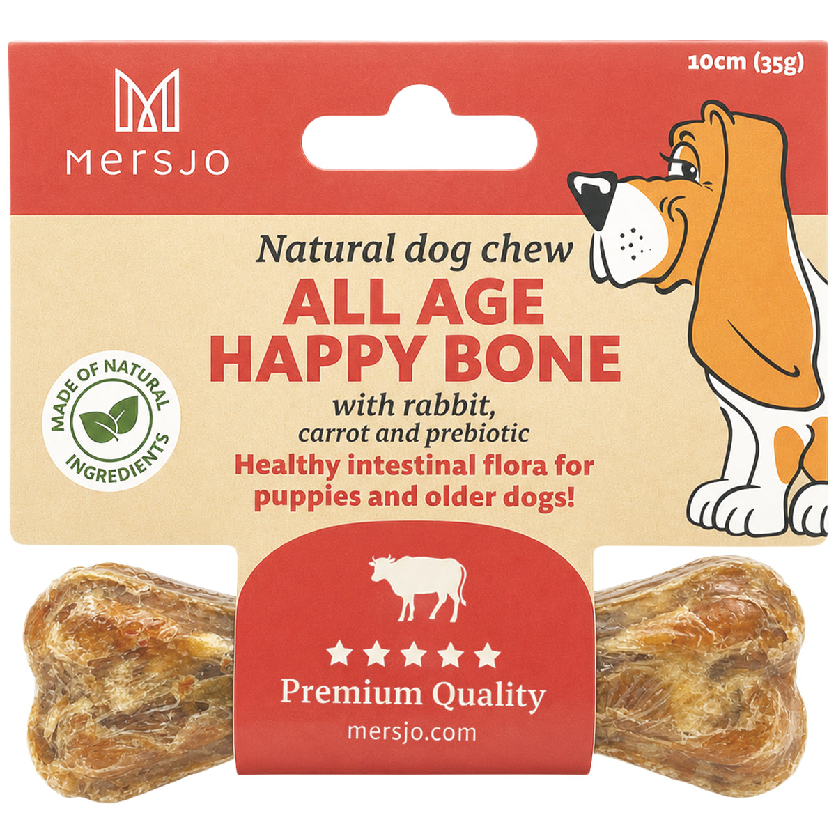 MERSJO bone with rabbit and prebiotic 10 cm - for puppies and seniors