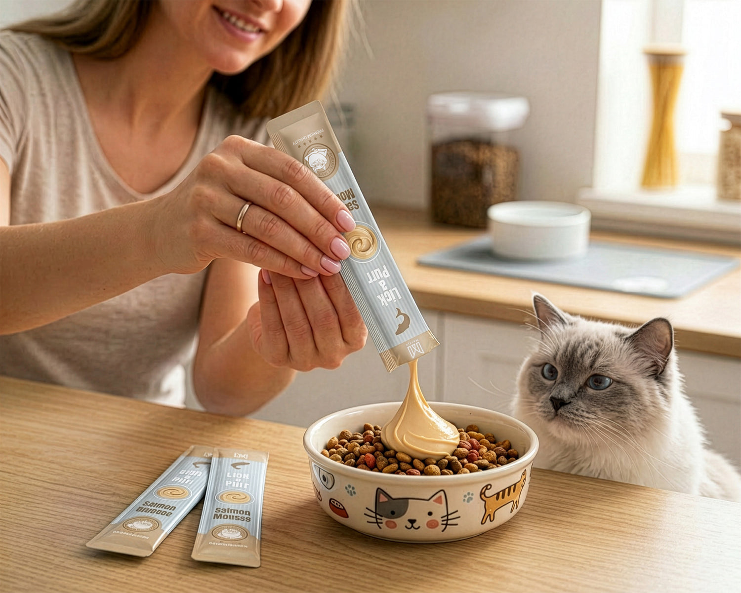 Pamlsek pro kočky - Lick & Purr: Salmon Mousse Mersjo 60g
