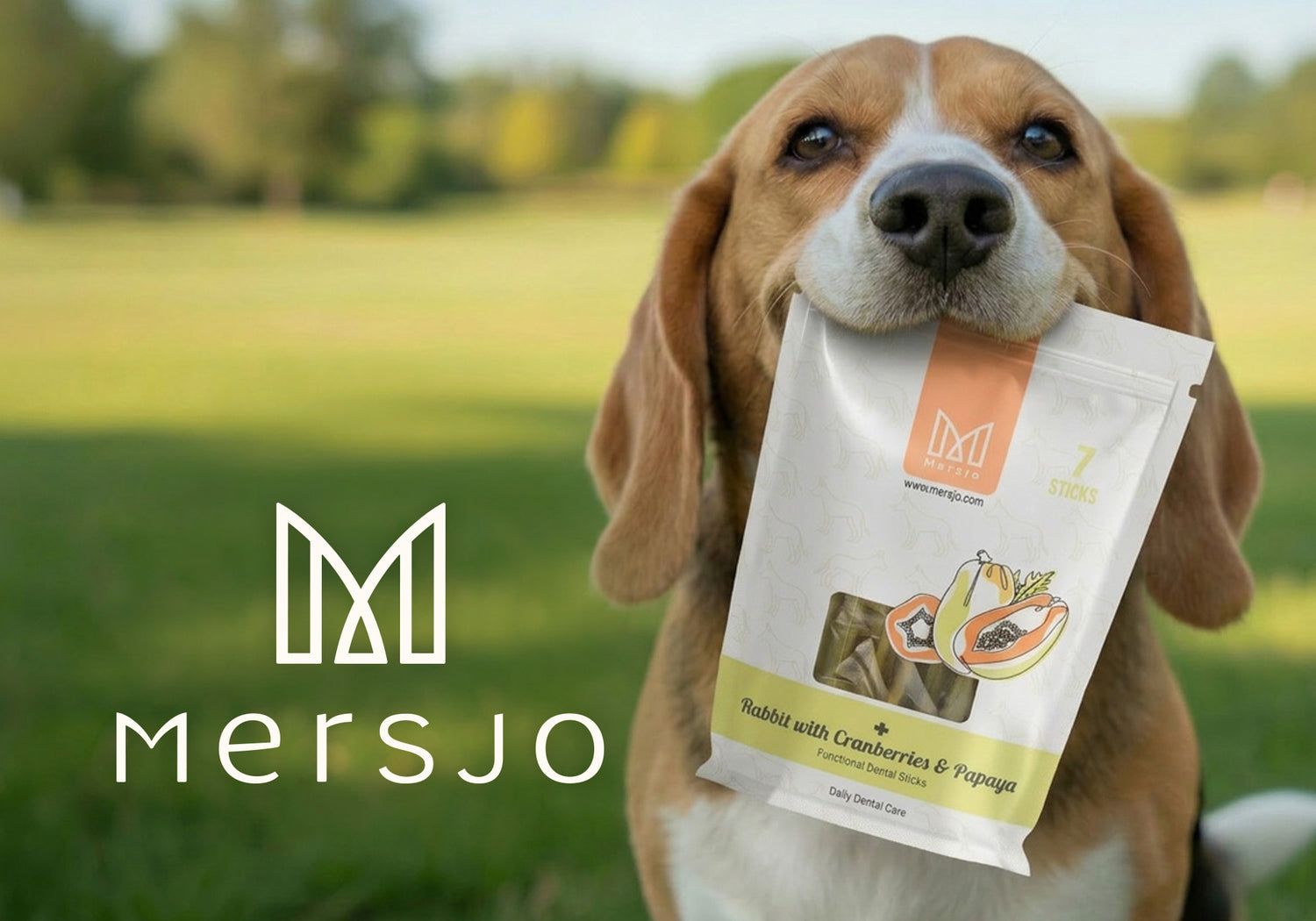 Zahn-Snack für Hunde Mersjo Dental Sticks - Kaninchen mit Papaya und Cranberry (7 Sticks)