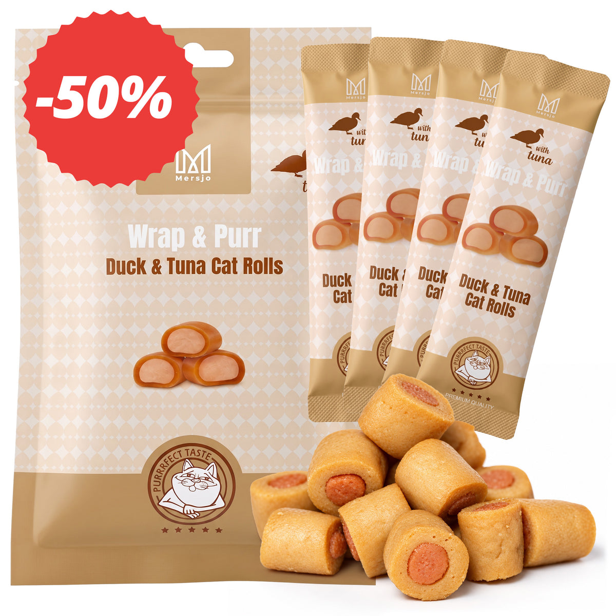 Snack für Katzen - Wrap & Purr: Duck & Tuna Mersjo 40g (4x10g)