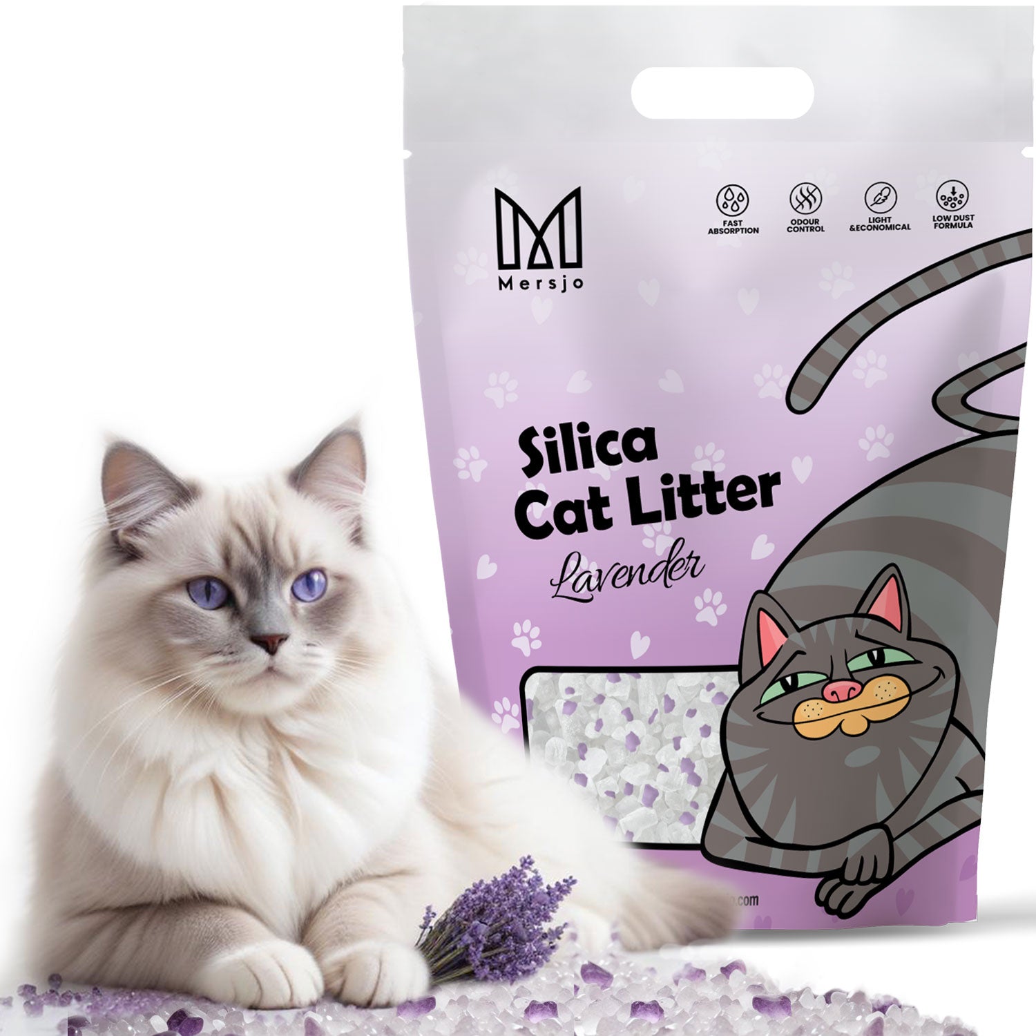 Silikon-Katzenstreu Lavendel Mersjo Lavender 5x3,8L